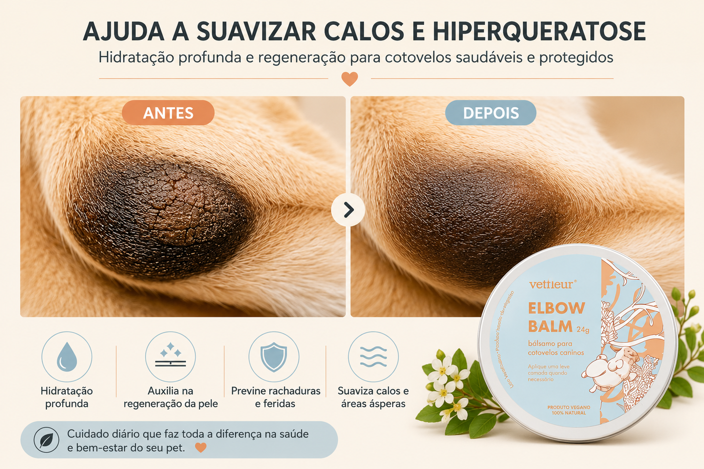 Bálsamo para Cotovelos Ressecados de Cachorro Vetfleur 24g