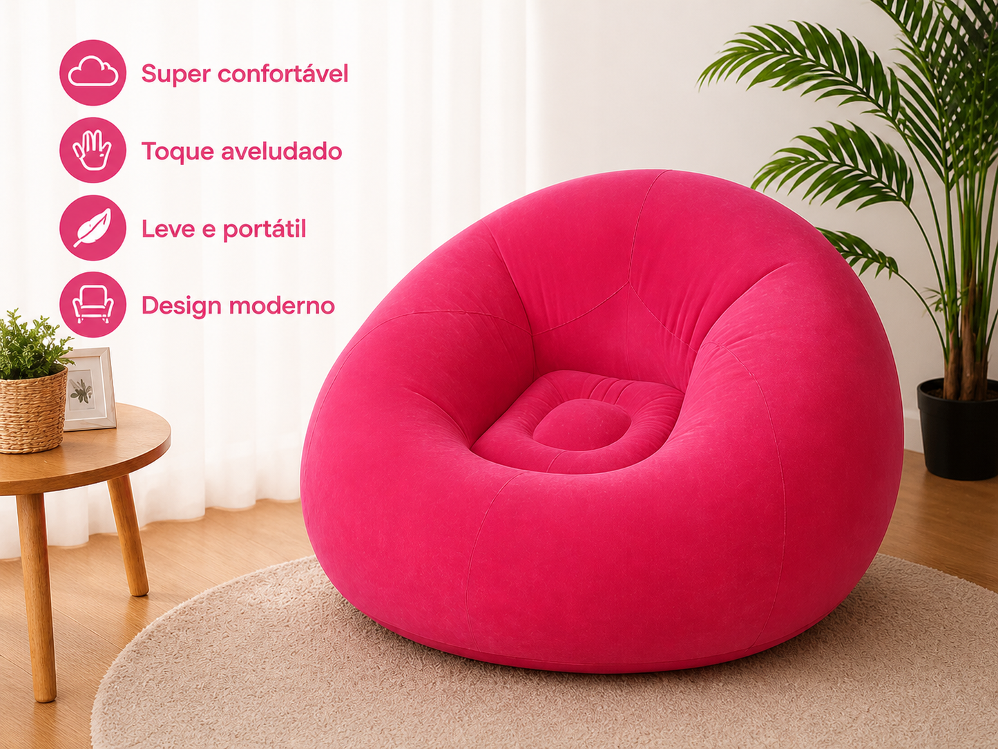 Poltrona Inflável Rosa Portátil – Sofá Relax para Praia, Piscina e Camping