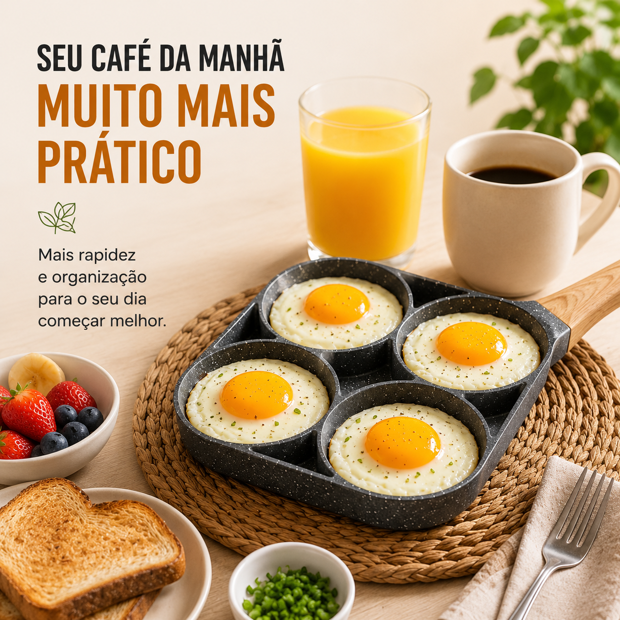 Frigideira Antiaderente 4 Cavidades Para Ovo Panqueca Hambúrguer Café da Manhã
