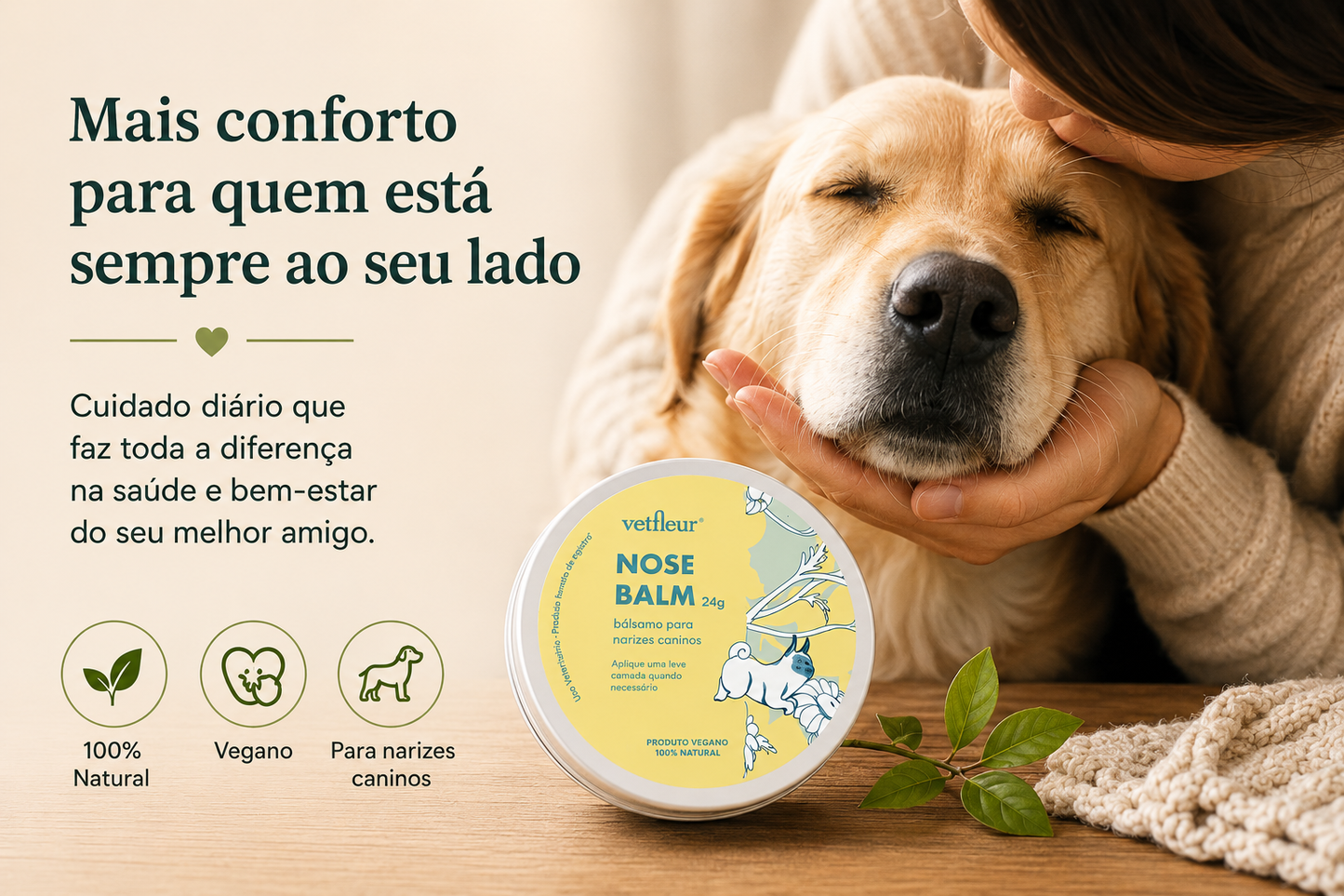 Nose Balm Vetfleur 24g – Hidratante Natural para Nariz de Cães | Vegano e Sem Óleo Essencial