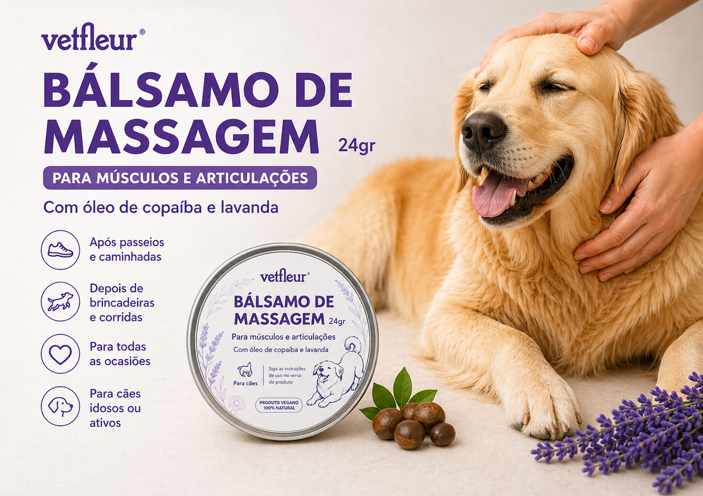 Bálsamo de Massagem Vetfleur para Cães e Gatos – Cuidado Natural e Relaxante 3