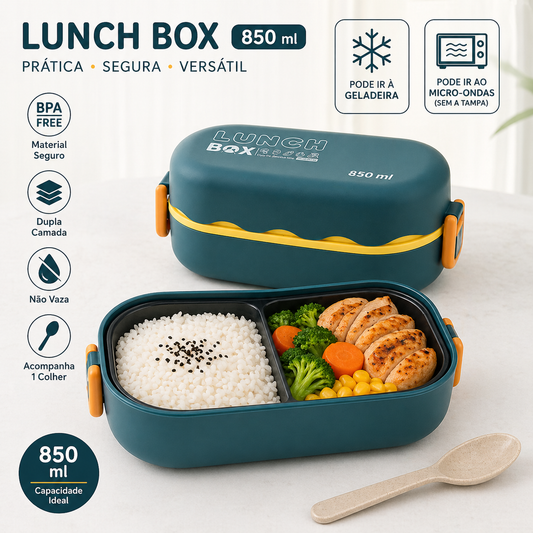 Marmita Lunch Box 850ml com Divisórias e Talheres BPA Free Azul 2