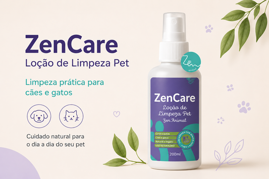 Loção de Limpeza Pet ZenCare 200ml – Higiene Natural para Cães e Gatos