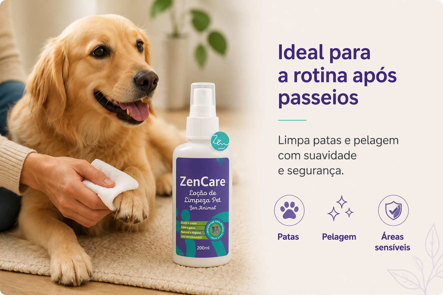 Loção de Limpeza Pet ZenCare 200ml – Higiene Natural para Cães e Gatos