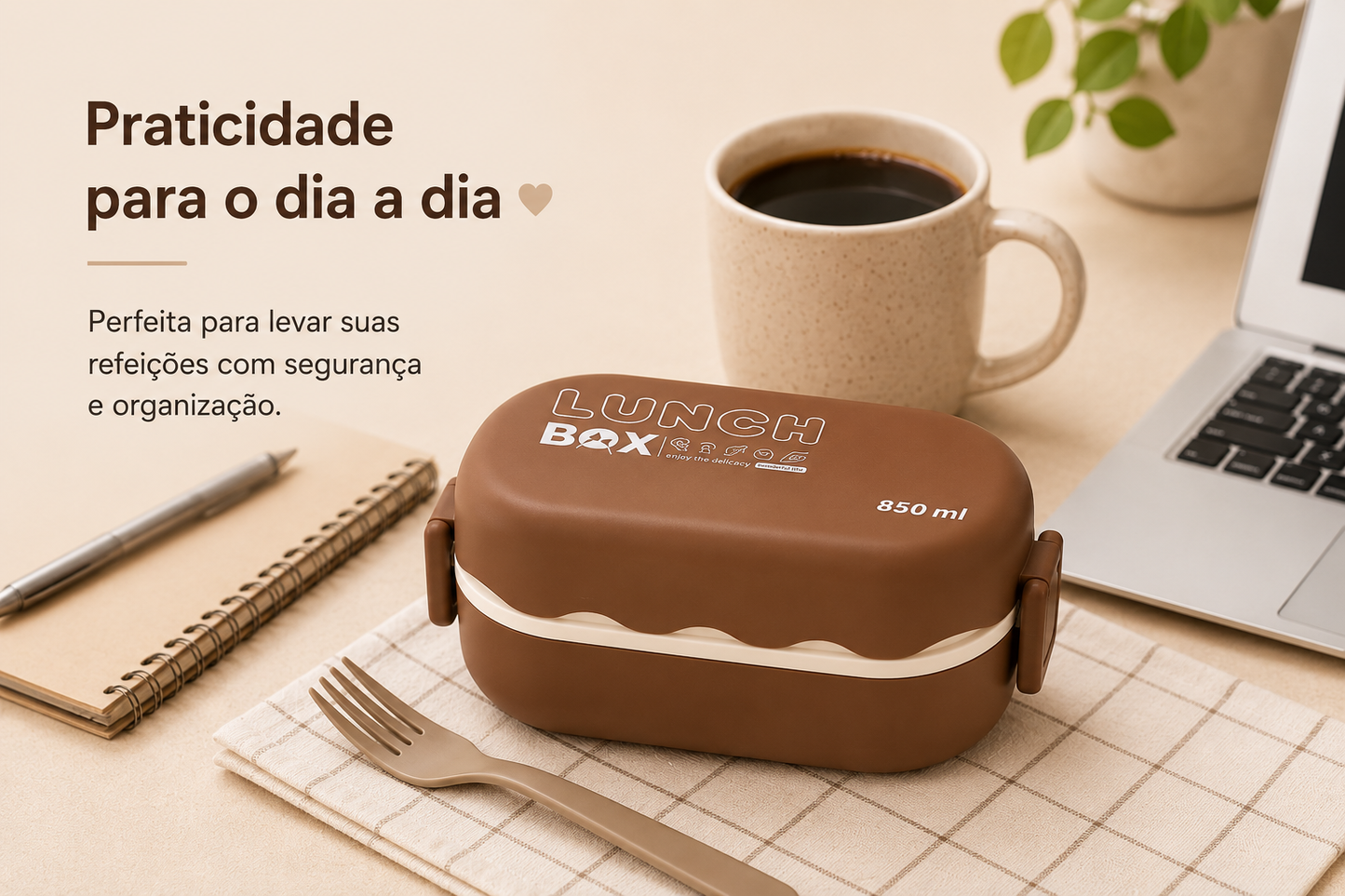 Marmita Bento Hermética 850ml – Marrom Café