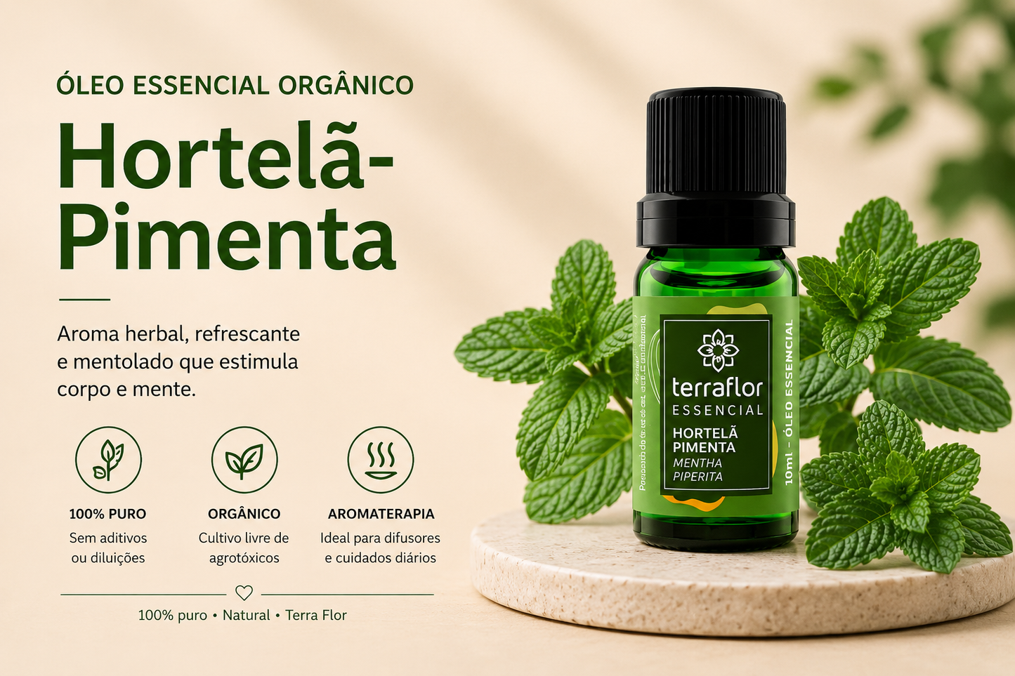 Óleo Essencial de Hortelã-Pimenta Terra Flor 10ml (Mentha Piperita) 100% Puro