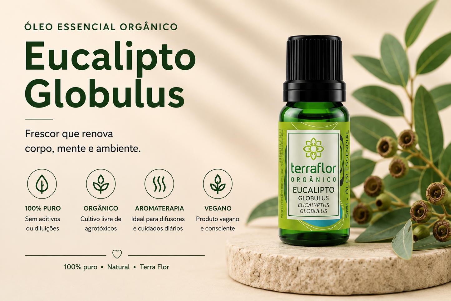 Óleo Essencial Eucalipto Globulus Orgânico 5ml Terra Flor Vegano