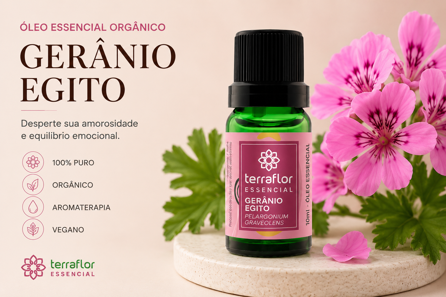 Óleo Essencial Orgânico de Gerânio Egito 10ml – Terra Flor