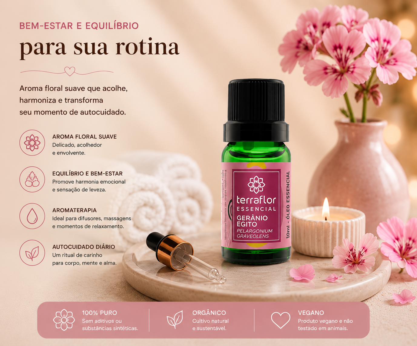 Óleo Essencial Orgânico de Gerânio Egito 10ml – Terra Flor