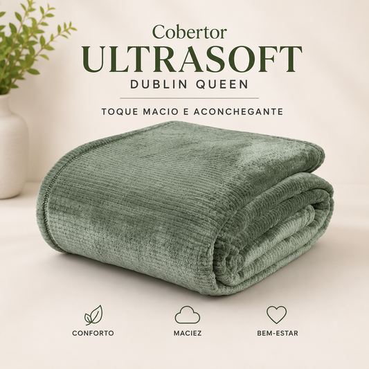 Cobertor Queen Ultrasoft Dublin Verde Louro Toque Aveludado Macio e Confortável 1 Peça