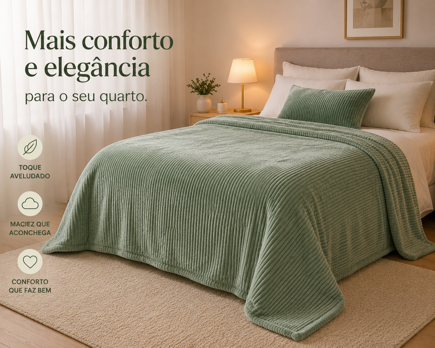 Cobertor Queen Ultrasoft Dublin Verde Louro Toque Aveludado Macio e Confortável 1 Peça