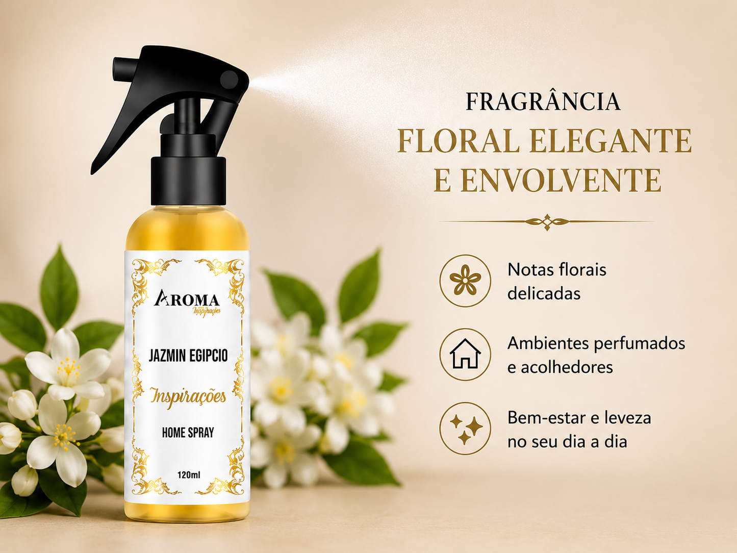 Home Spray Jasmim Egípcio 120ml – Aromatizador de Ambientes Inspirações
