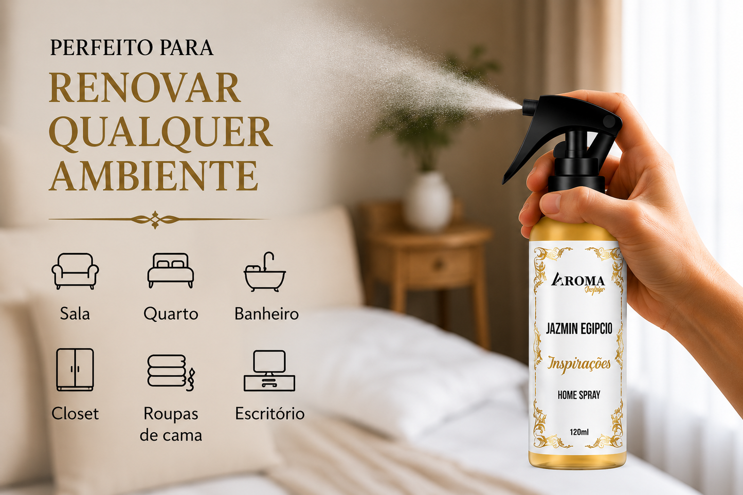 Home Spray Jasmim Egípcio 120ml – Aromatizador de Ambientes Inspirações