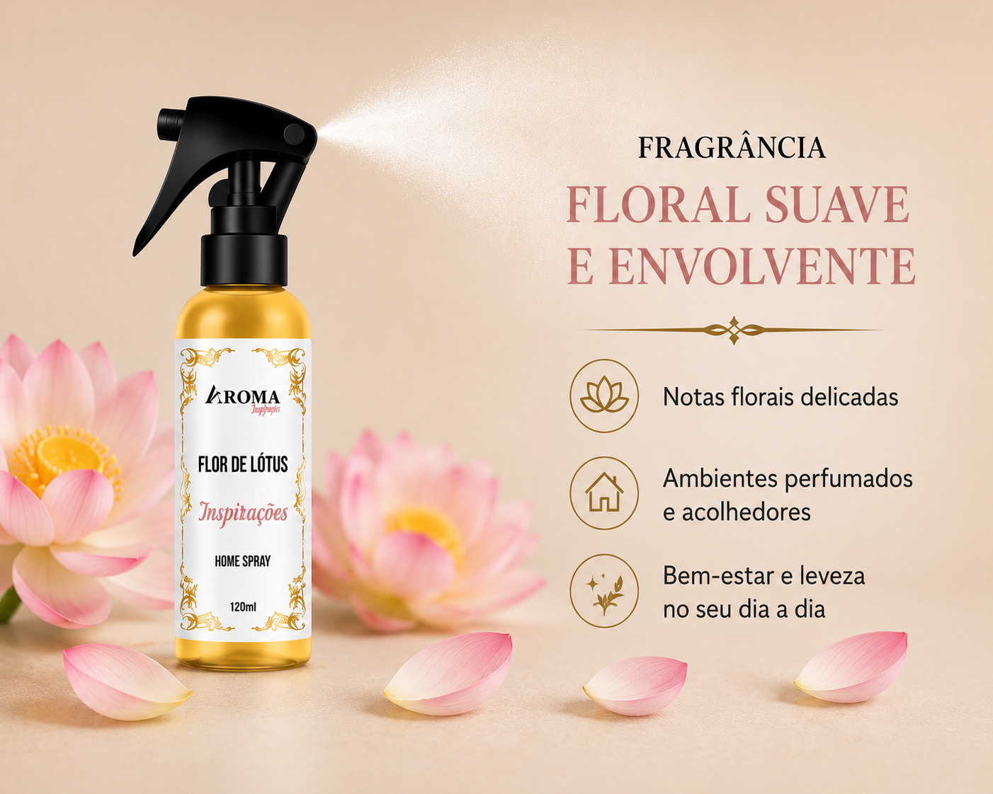 Home Spray Flor de Lótus 120ml – Aromatizador de Ambientes Aroma Inspirações