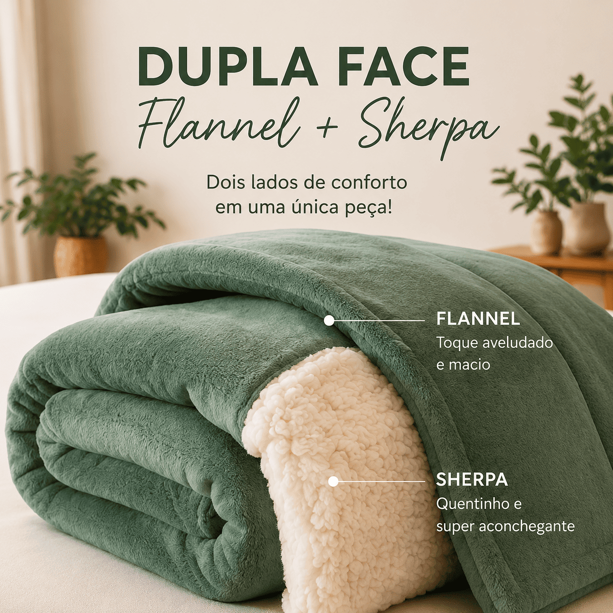 Coberdrom Queen Everest Sherpa Dupla Face Alecrim Ultra Macio