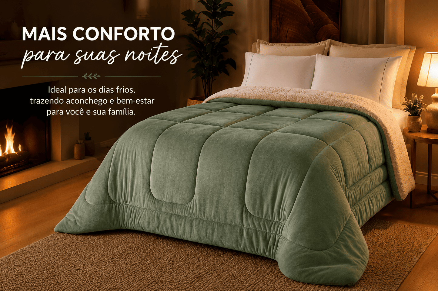 Coberdrom Queen Everest Sherpa Dupla Face Alecrim Ultra Macio