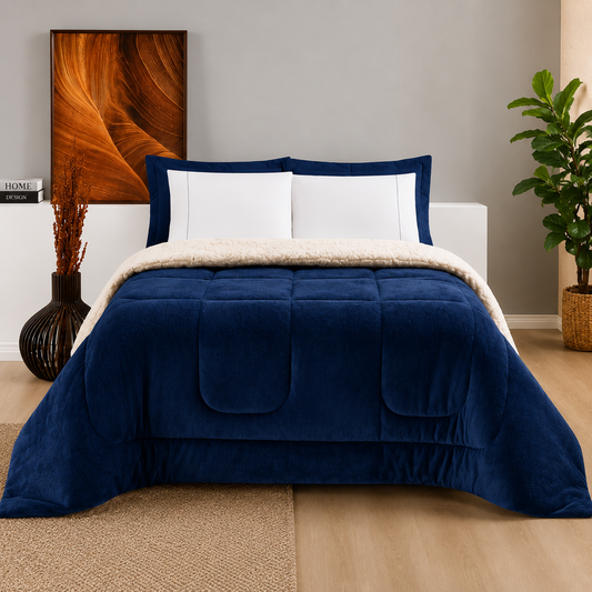 Coberdrom Queen Everest Sherpa Azul Marinho Ultra Macio