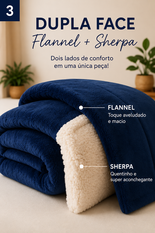 Coberdrom Queen Everest Sherpa Azul Marinho Ultra Macio