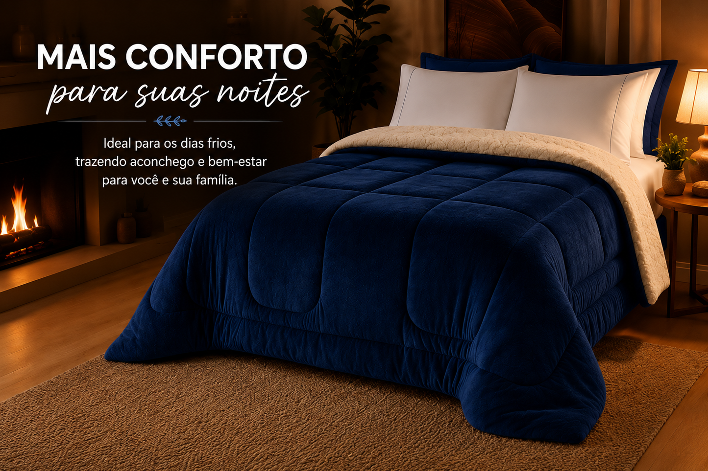 Coberdrom Queen Everest Sherpa Azul Marinho Ultra Macio