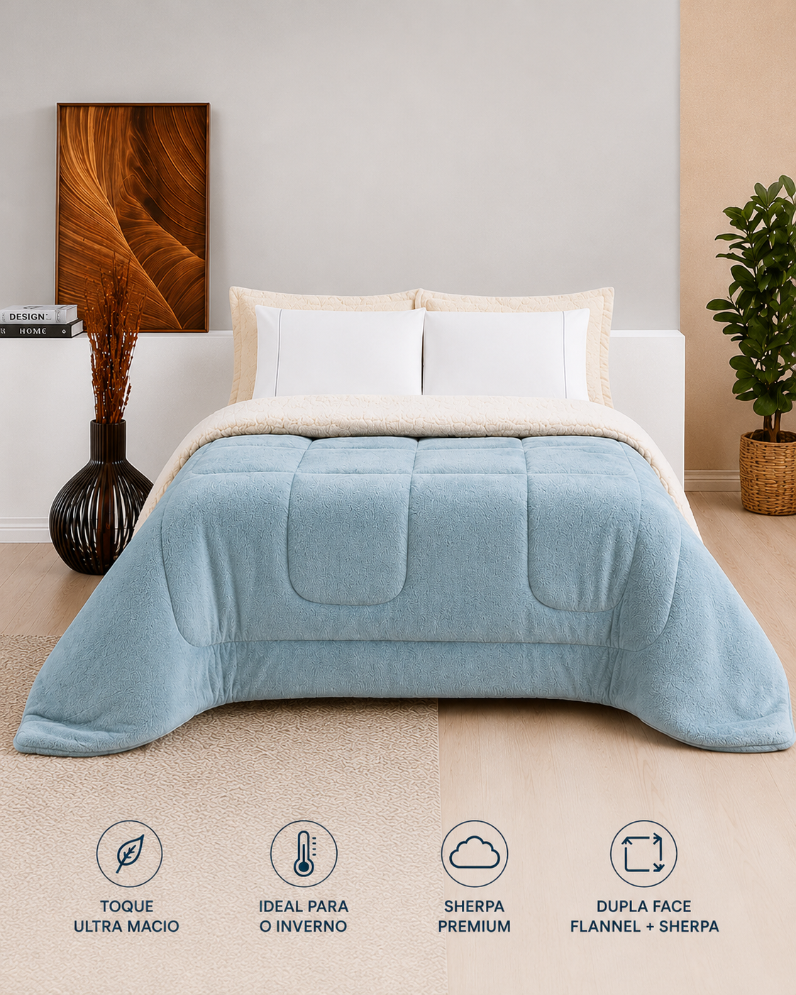 Coberdrom Queen Everest Sherpa Azul Claro Ultra Macio