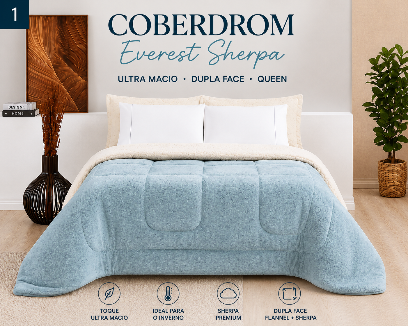Coberdrom Queen Everest Sherpa Azul Claro Ultra Macio
