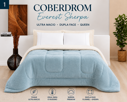 Coberdrom Queen Everest Sherpa Azul Claro Ultra Macio
