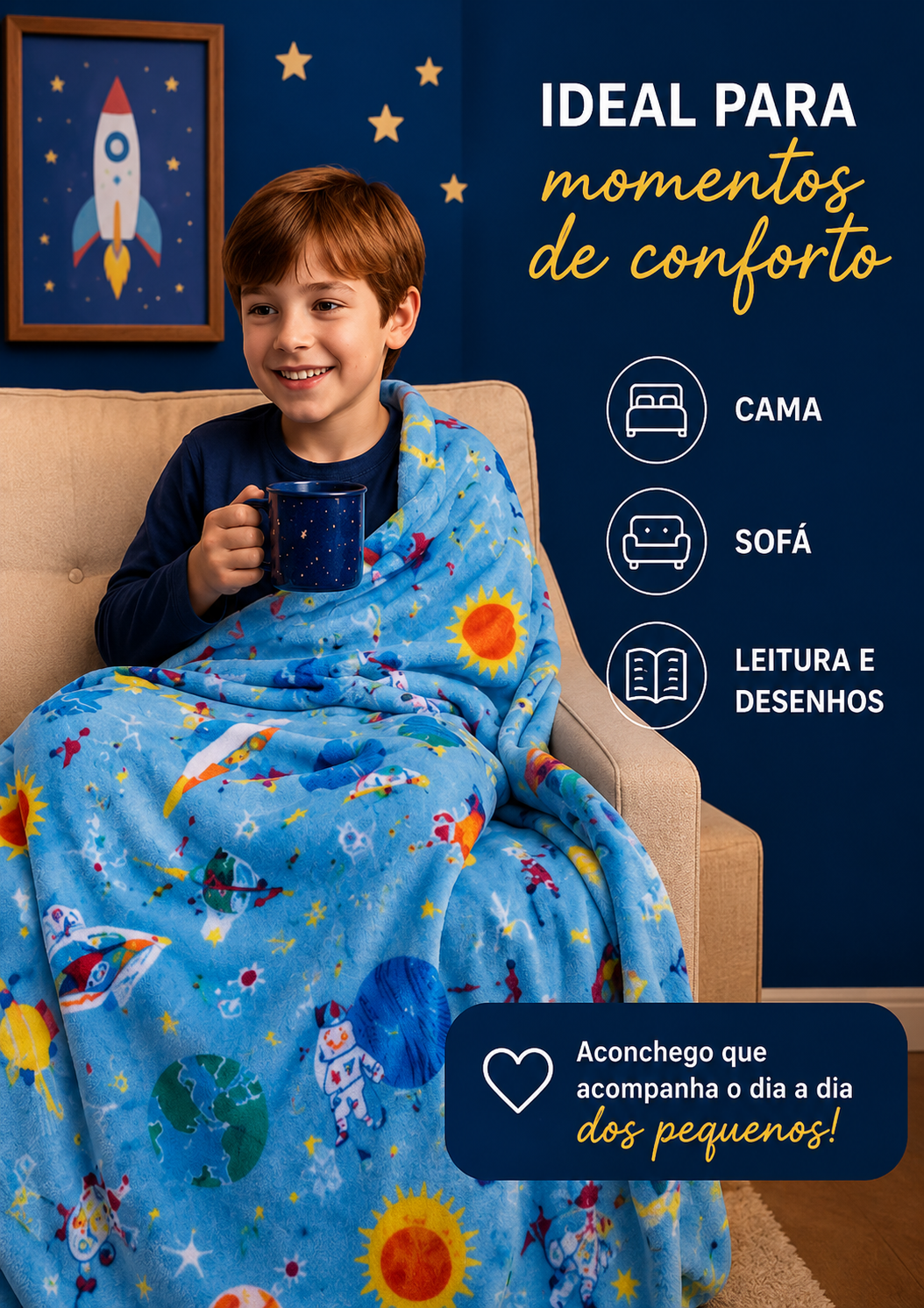Manta Flannel Infantil Astronauta 2,40x1,50 Ultra Macia