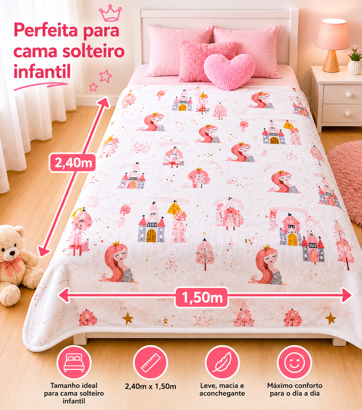 Manta Flannel Infantil Little Princess 2,40m x 1,50m | Bee Zen