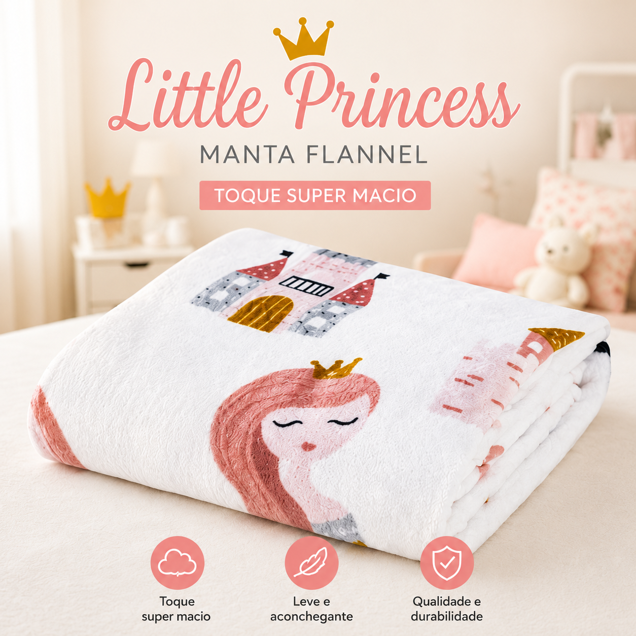 Manta Flannel Infantil Little Princess 2,40m x 1,50m | Bee Zen