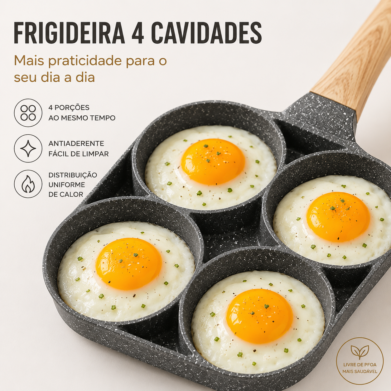 Frigideira Antiaderente 4 Cavidades Para Ovo Panqueca Hambúrguer Café da Manhã