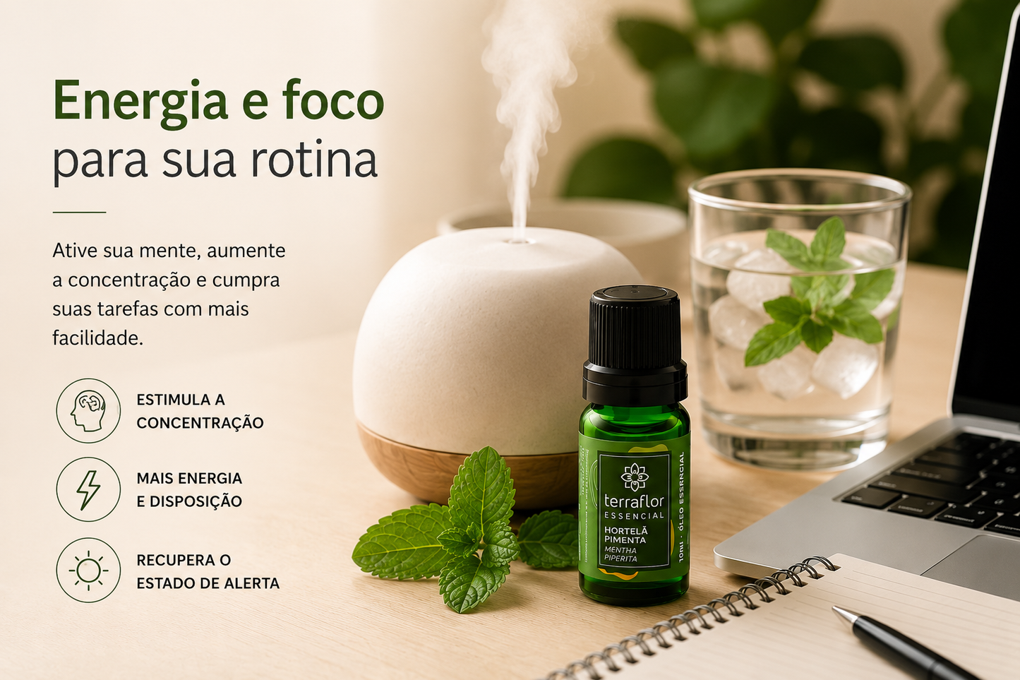 Óleo Essencial de Hortelã-Pimenta Terra Flor 10ml (Mentha Piperita) 100% Puro