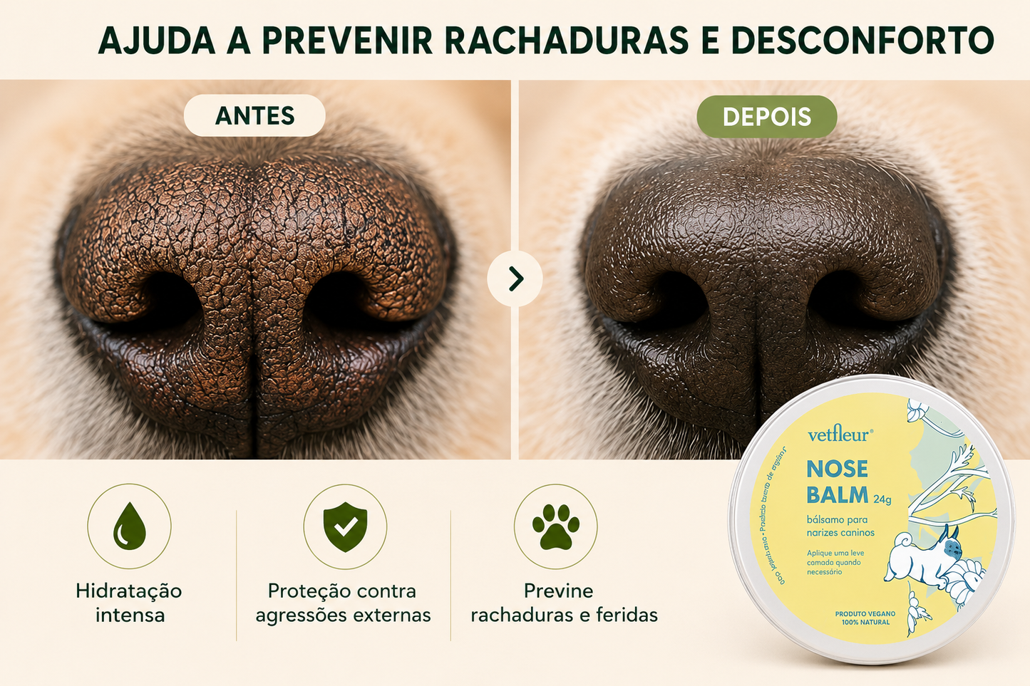 Nose Balm Vetfleur 24g – Hidratante Natural para Nariz de Cães | Vegano e Sem Óleo Essencial