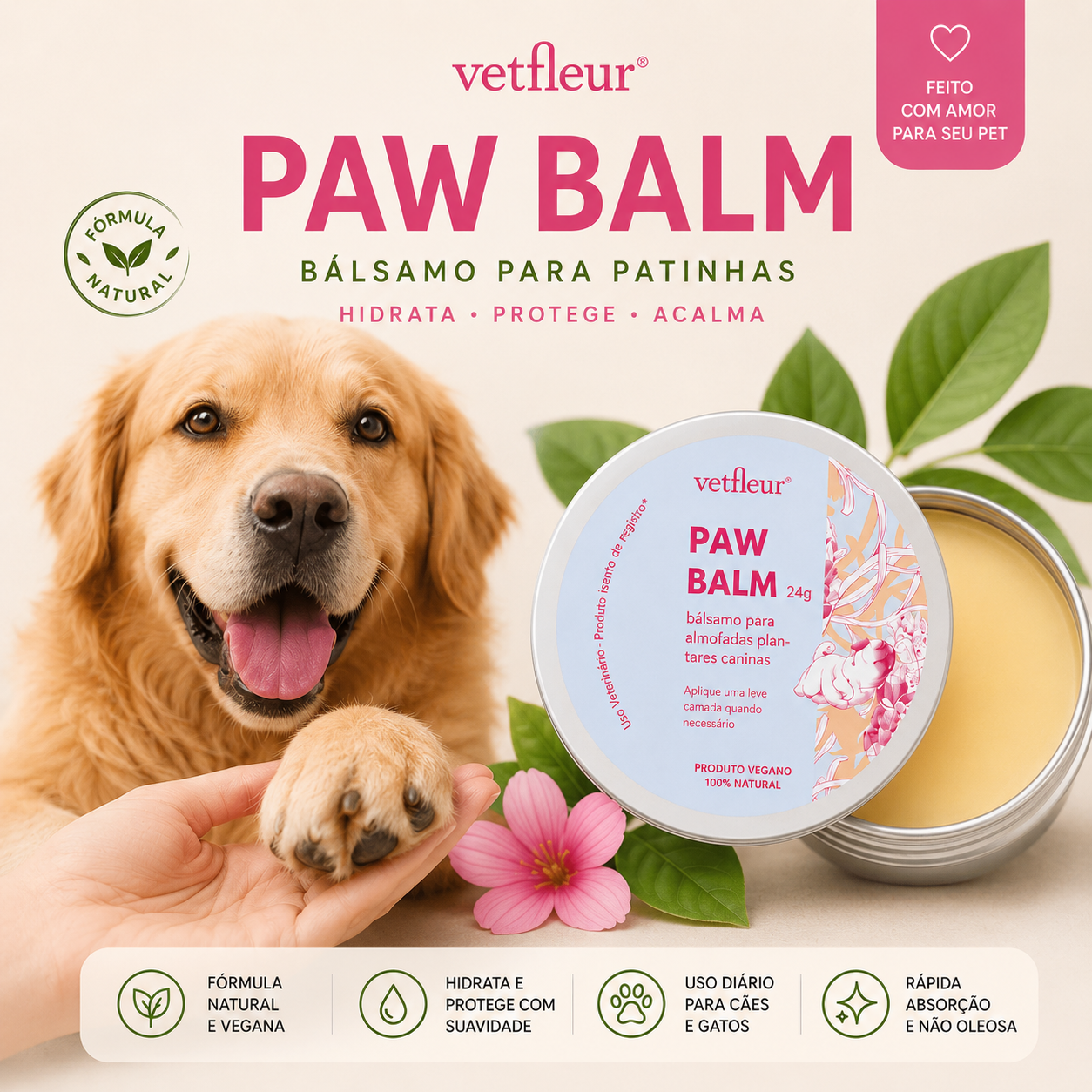 Bálsamo Hidratante para Patinhas Paw Balm Vetfleur 24g
