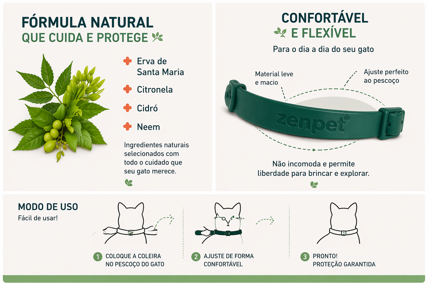 Coleira Natural para Gatos com Neem e Erva Santa Maria – Proteção e Cuidado Diário 3