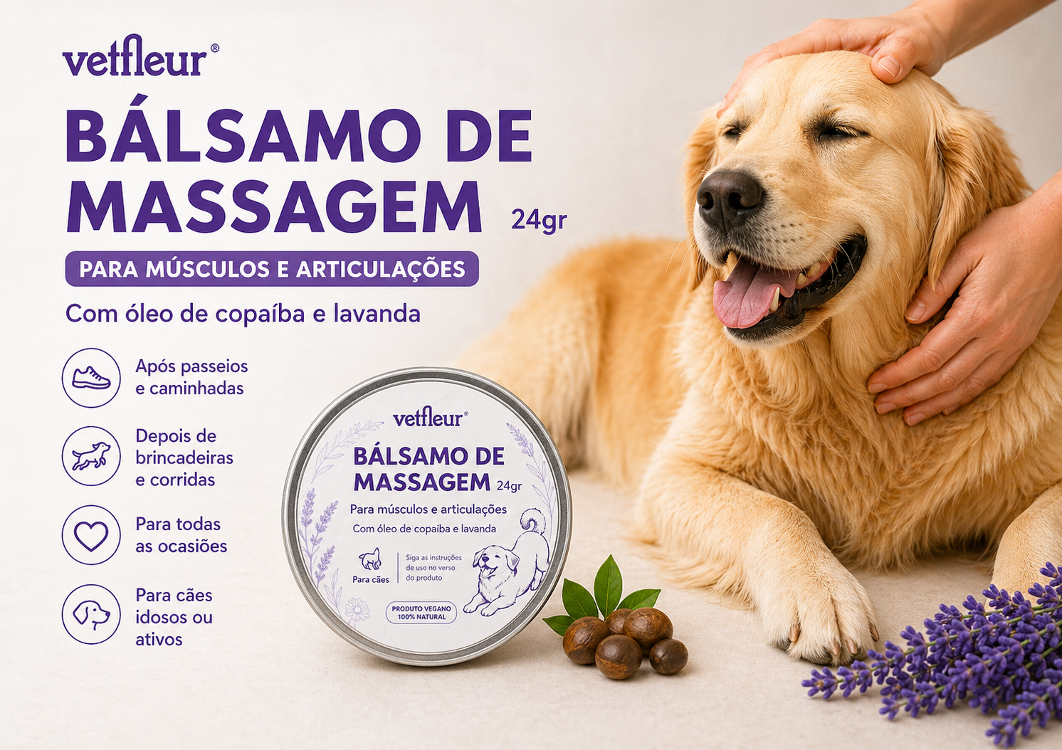 Bálsamo de Massagem Vetfleur para Cães e Gatos – Cuidado Natural e Relaxante 3