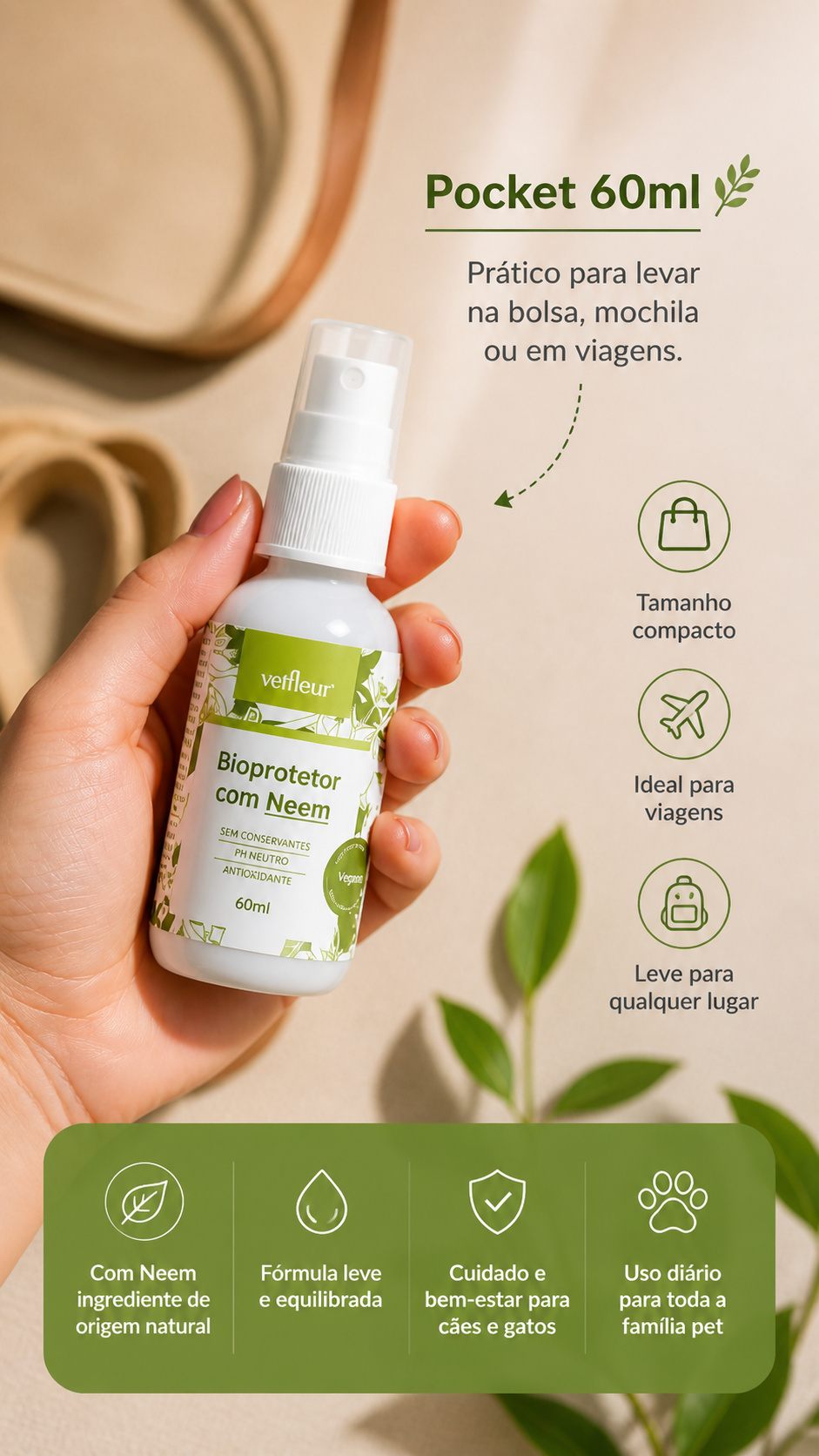 Spray Natural Vetfleur Neem 60ml para Cães e Gatos – Higiene e Proteção para Pets 4