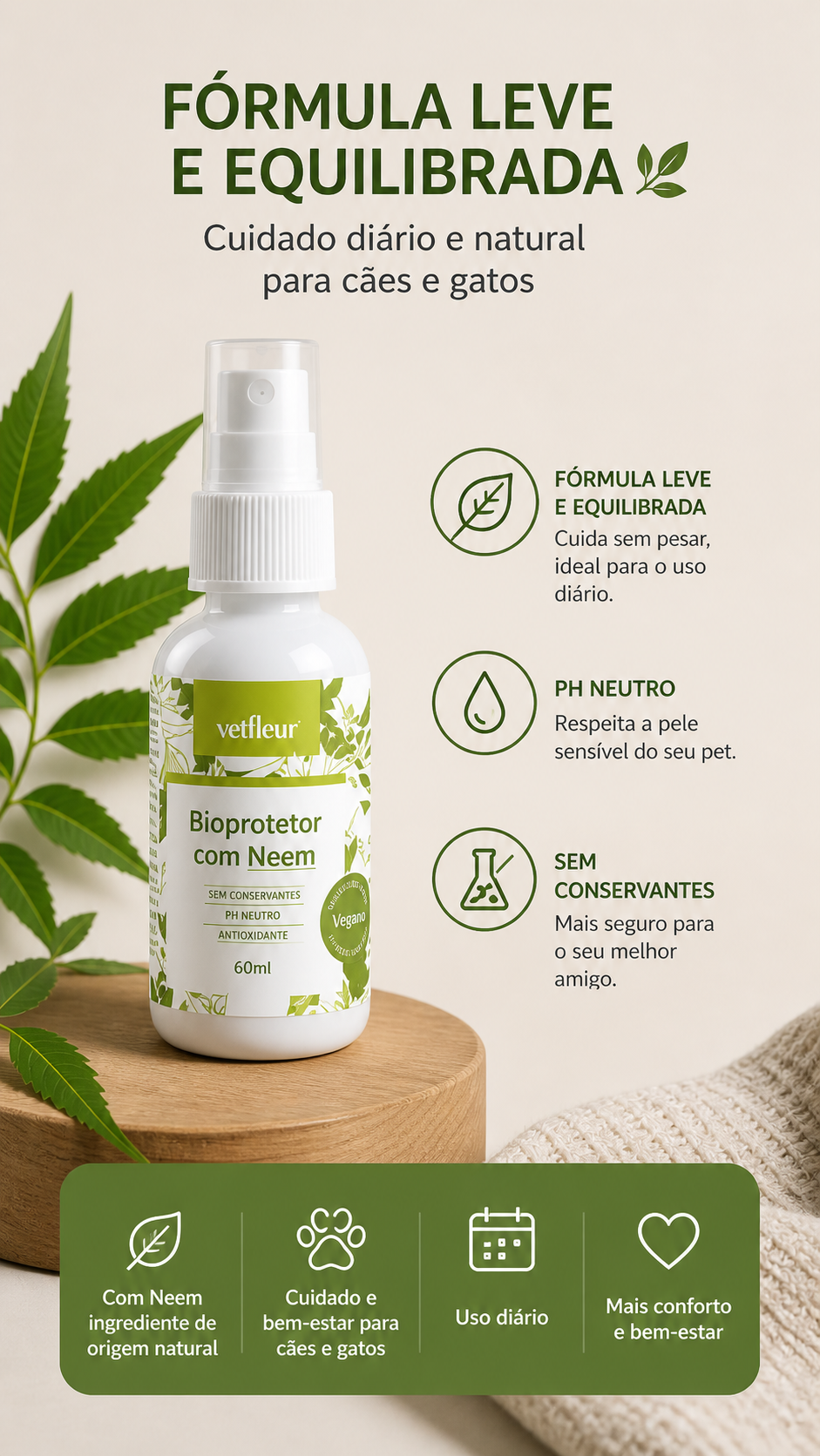 Spray Natural Vetfleur Neem 60ml para Cães e Gatos – Higiene e Proteção para Pets 2