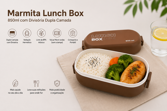 Marmita Bento Hermética 850ml – Marrom Café