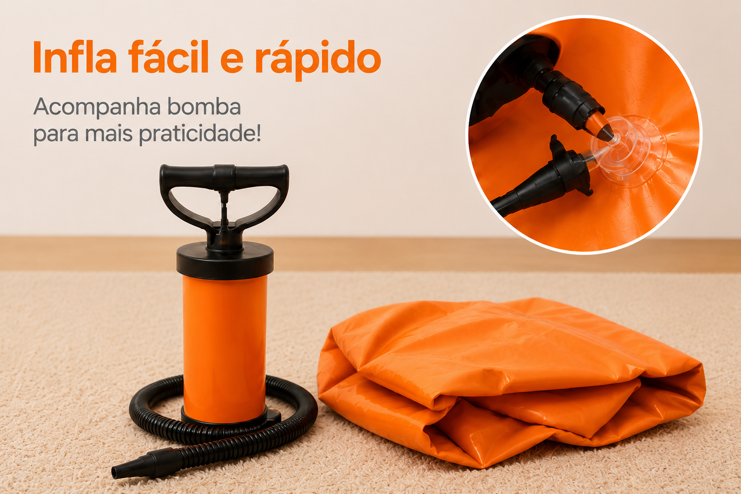 Poltrona Inflável Laranja Aveludada com Bomba – Sofá Portátil Confortável para Sala, Quarto e Lazer 3