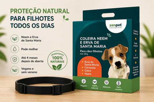 Coleira Natural ZenPet com Neem e Erva de Santa Maria para Cães Filhotes até 8kg 1