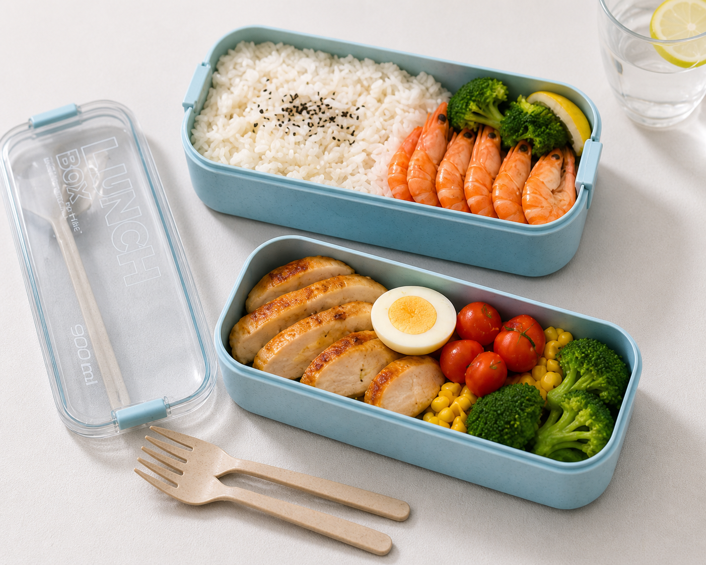 Bento Box aberta com refeição em dois compartimentos